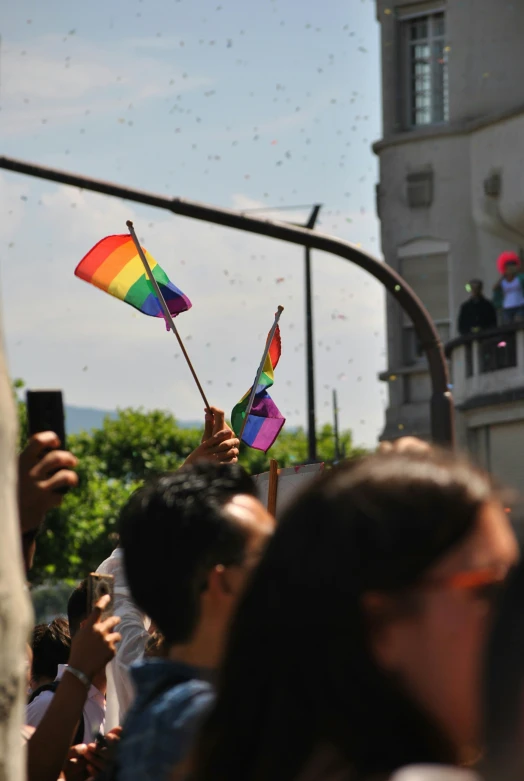 there is an image of a gay pride march