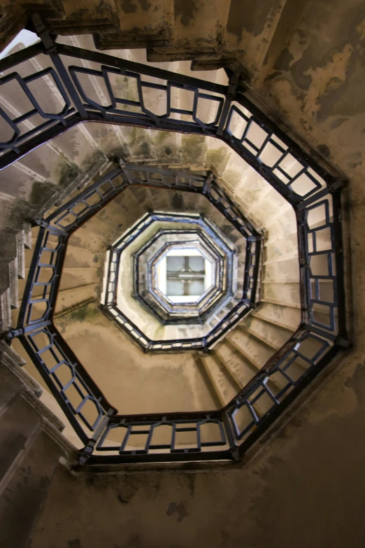 the view down into an old looking building