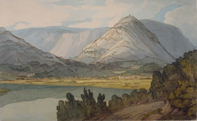an antique po showing a view of a valley