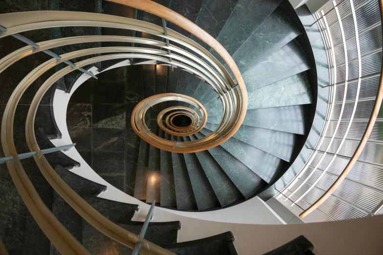 the inside of a spiral stair staircase is pictured