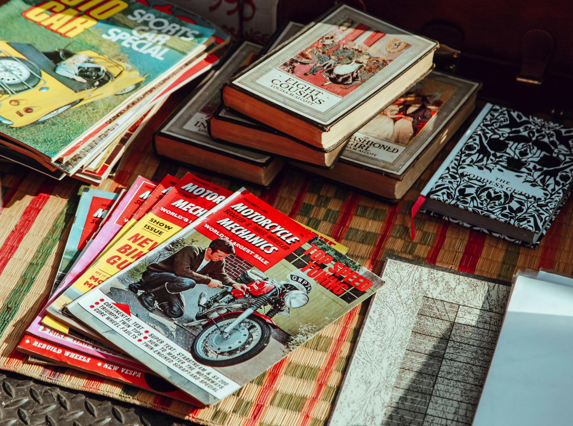 there are many vintage books sitting on the table