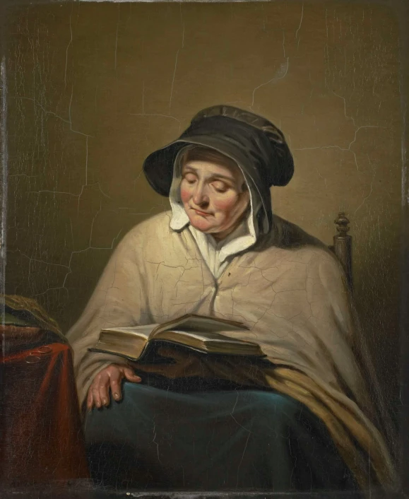 a woman in a black hat is holding a book