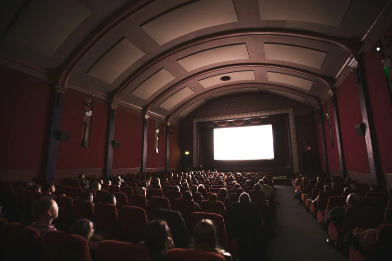 a large group of people are in an auditorium