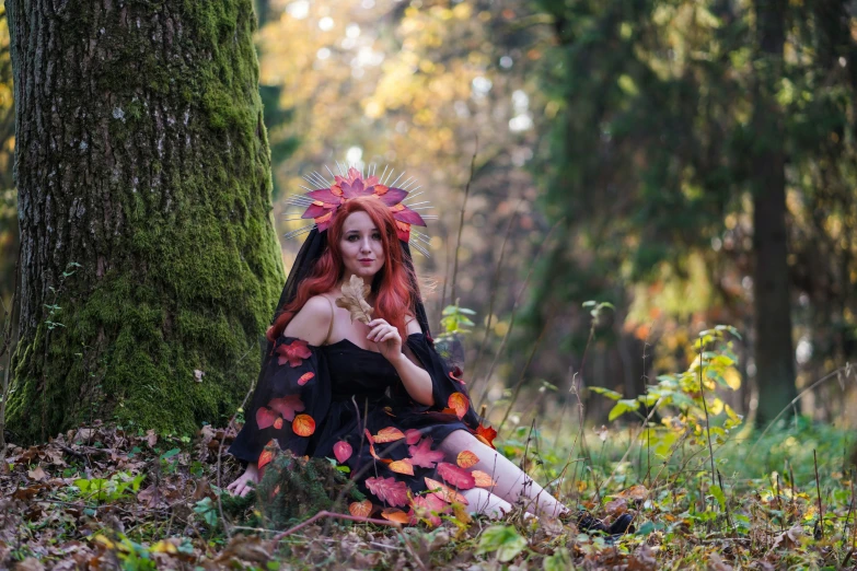 a woman dressed up like a lady with colorful hair