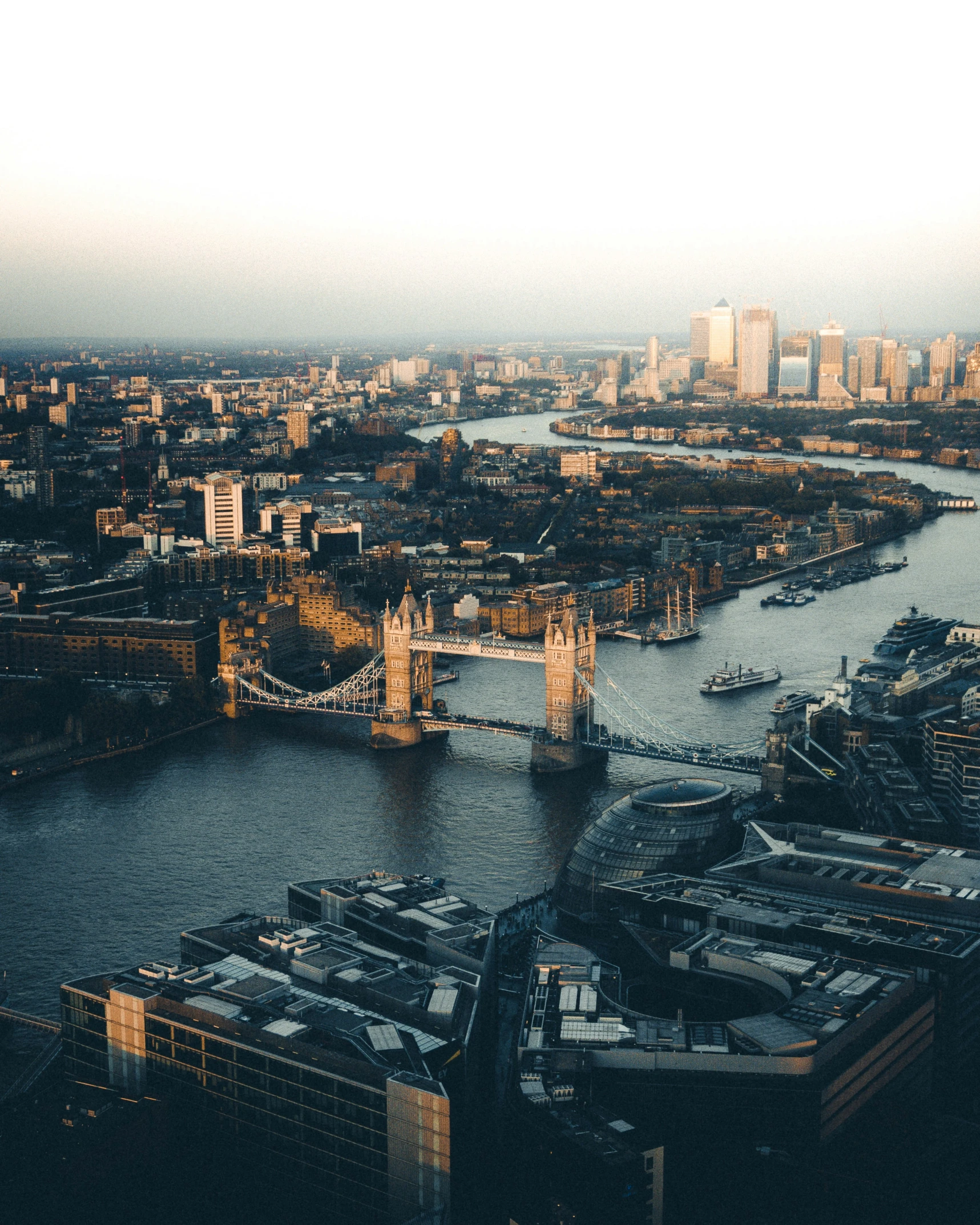 aerial po of the london skyline and river thames