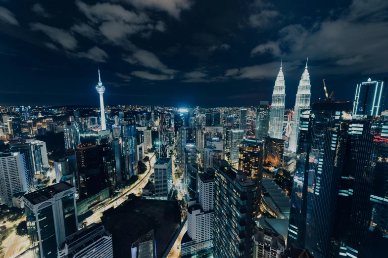 a night view of the city of malaysia from a very high viewpoint