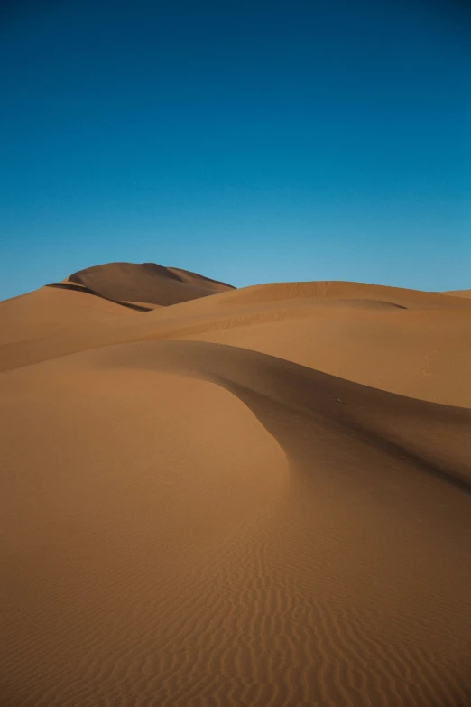 the sand dunes are very high up and the blue sky is visible in the background