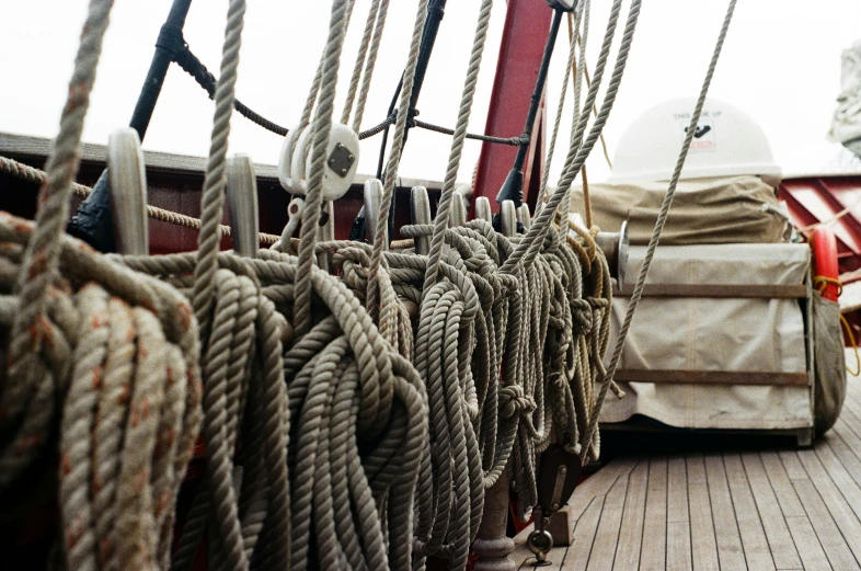 ropes and ropes on an old sailing vessel