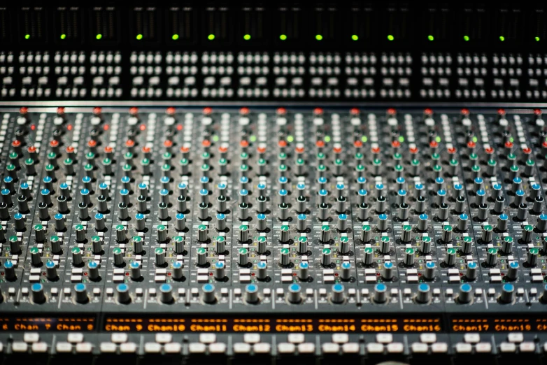 several types of sound mixing equipment that are in rows