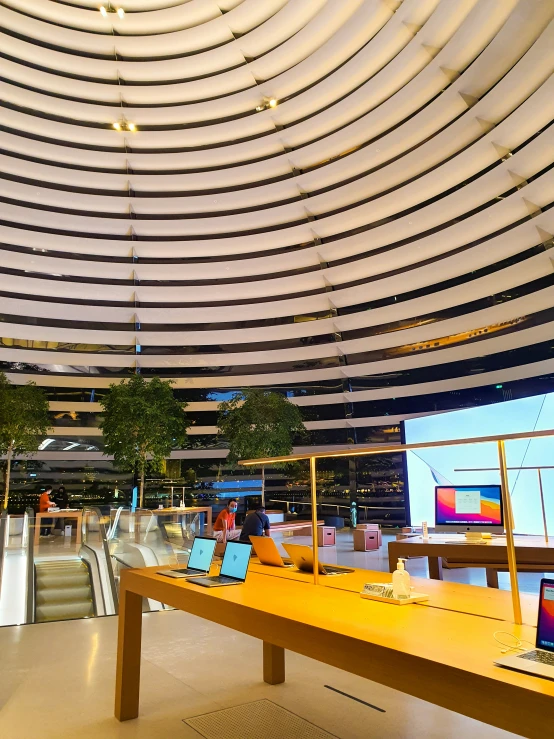 a curved ceiling with people inside of it