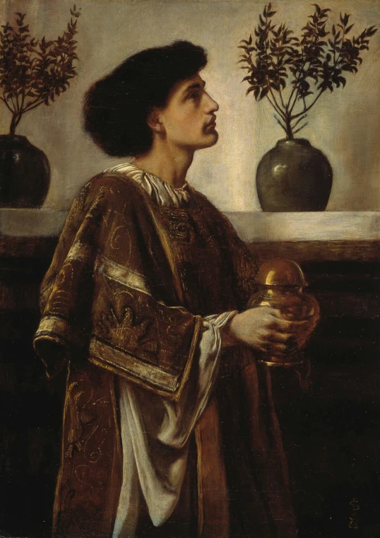 a painting of a young man with a wine glass