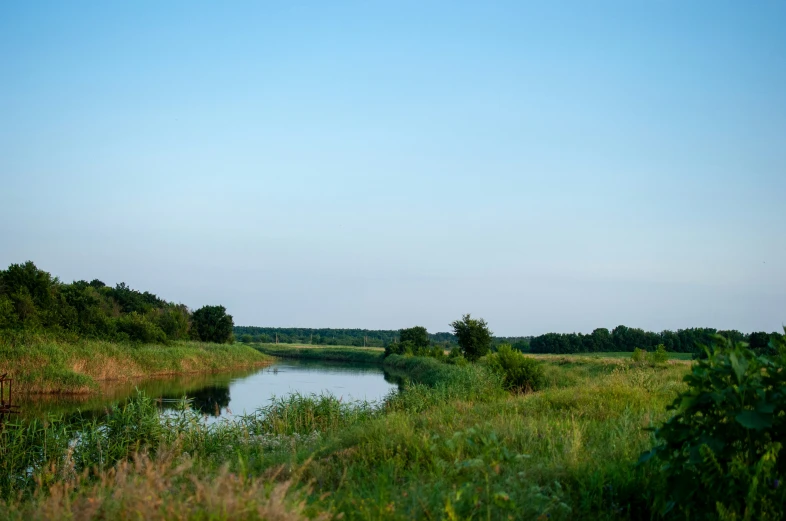 water is seen in this wide open field