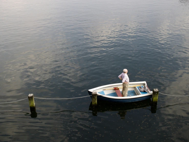 a man stands in the back of his boat