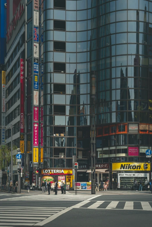 city view with buildings reflected in the windows