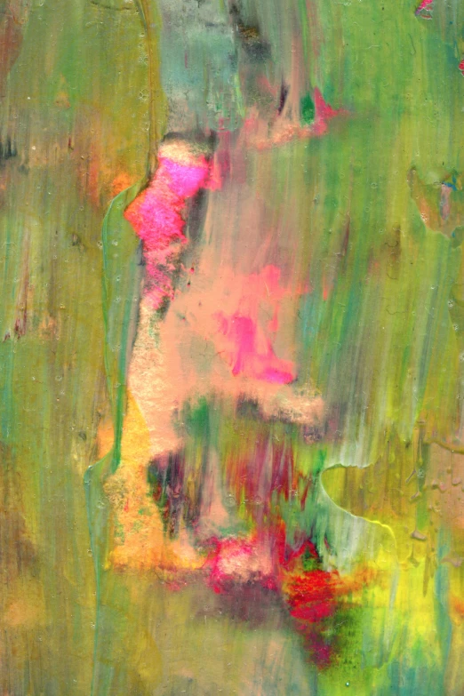 a painting is shown with green, pink, and purple colors