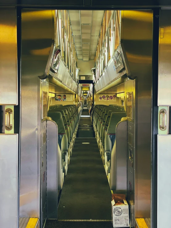 the inside view of a train that looks like it could have no passengers