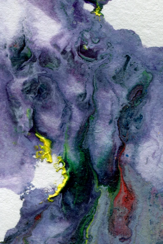 a painting with purple, orange, green and yellow colors