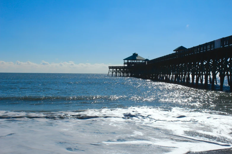 a long pier sitting over a body of water