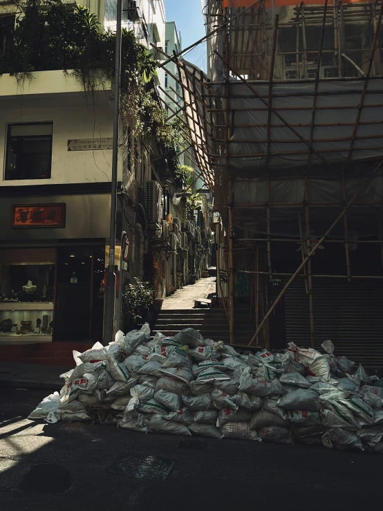 many bags and bags are on the street