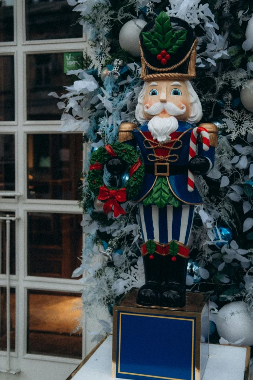 there is a holiday decoration on top of a christmas tree