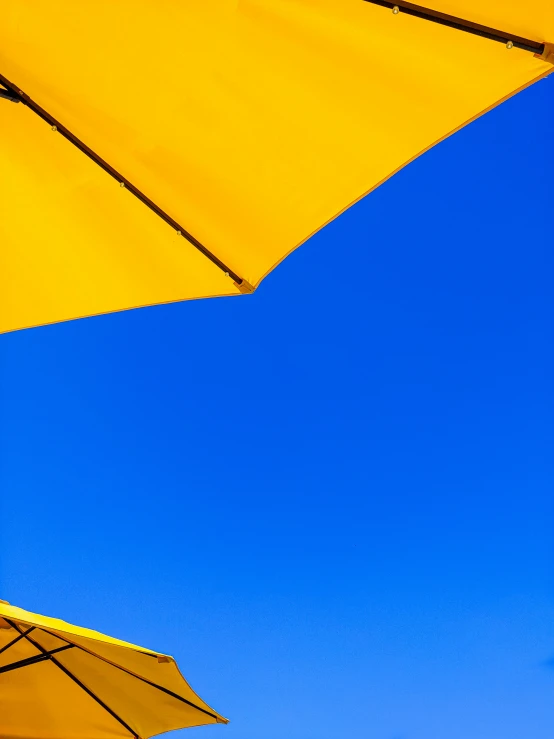 an umbrella with a clear blue sky behind it