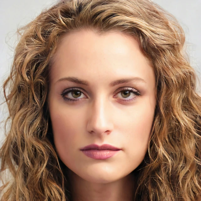 a close - up portrait of a young woman with very wavy blonde hair and eye makeup