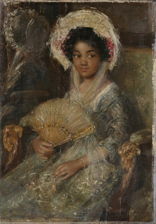 an oil on canvas of a woman with a basket