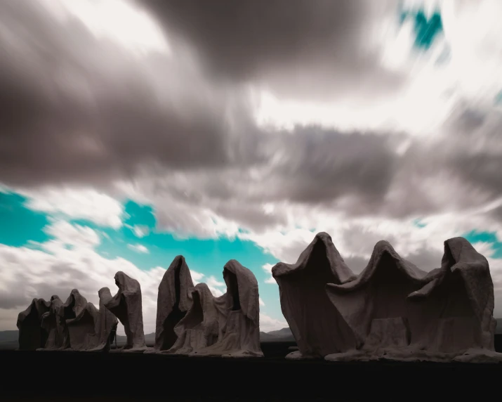 stone formations, against cloudy sky in the countryside