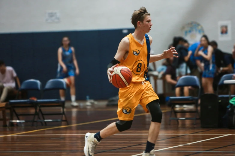 basketball player in action on the court with ball