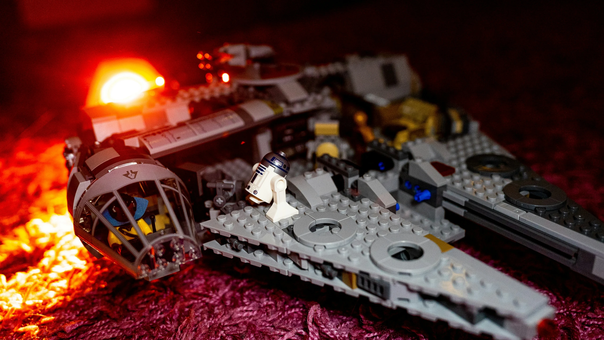 lego star wars imperial cruiser model burning on the ground
