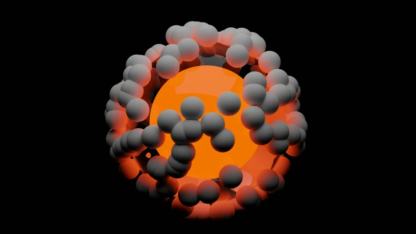 an orange ballon is depicted with many smaller spheres