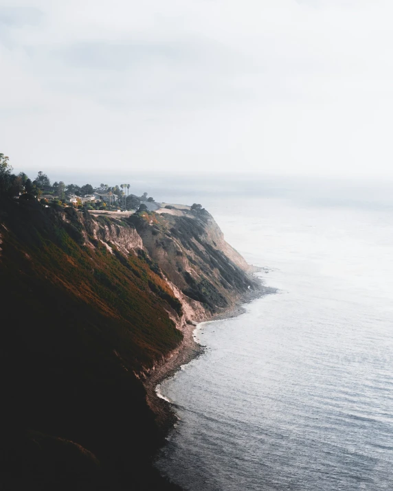 the coastline of the ocean with several steep cliffs