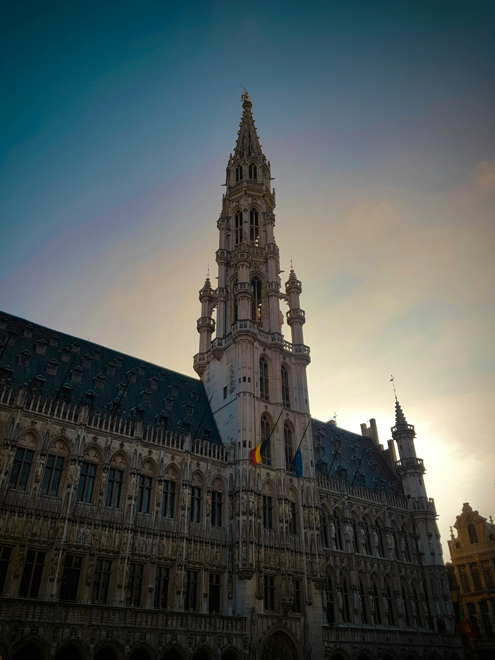 the large clock tower at the top of the building