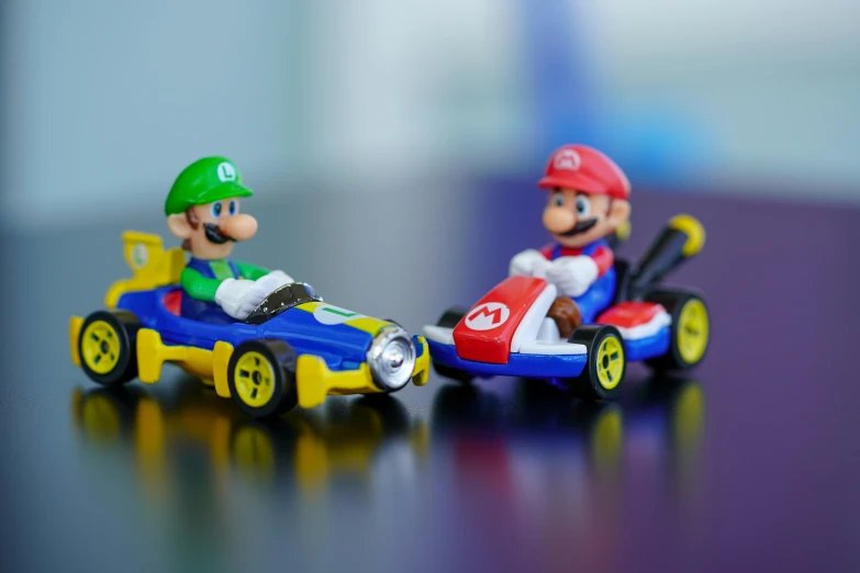 two mario and luigi are sitting in the car