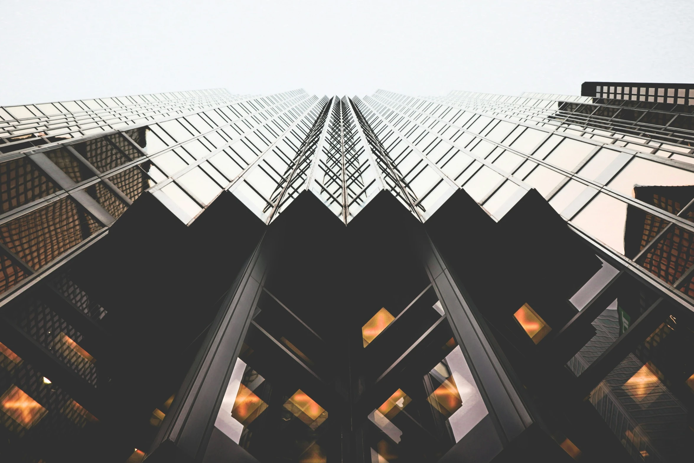 a picture taken from below of many windows