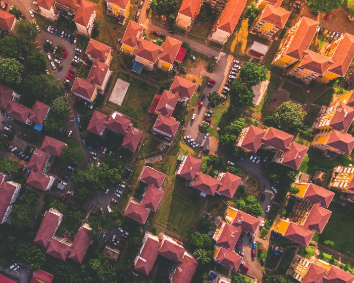 an aerial view of houses in a village