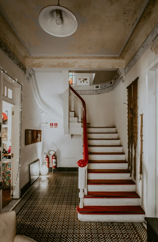 a staircase in a house with a light on