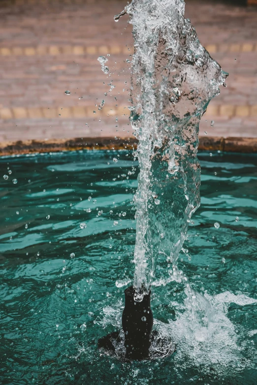 the fountain has water coming out of it