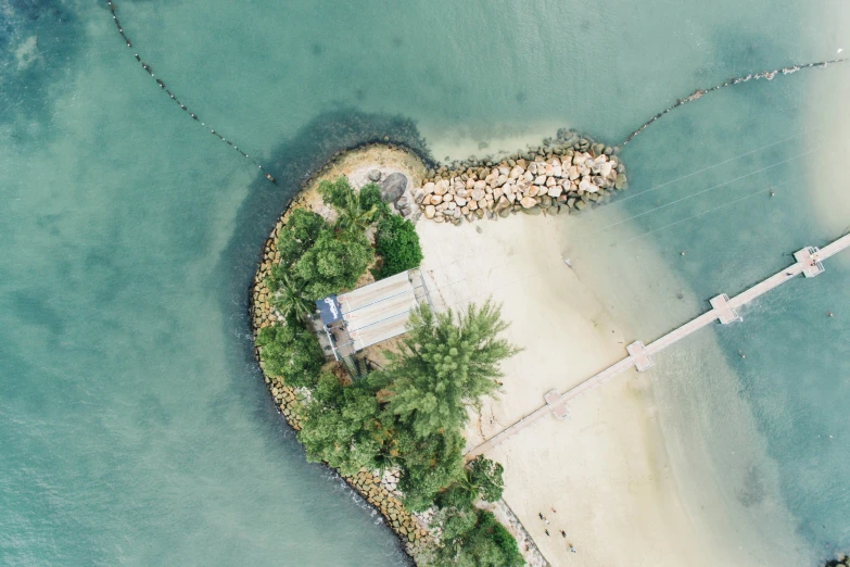 an aerial view of an island in the ocean