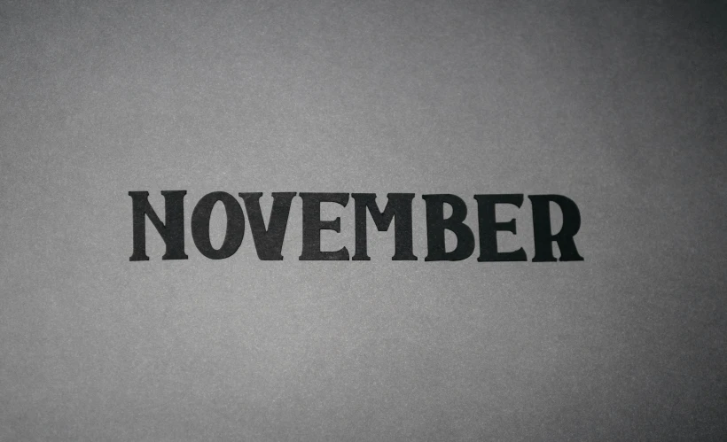 a closeup of the word november written in black ink