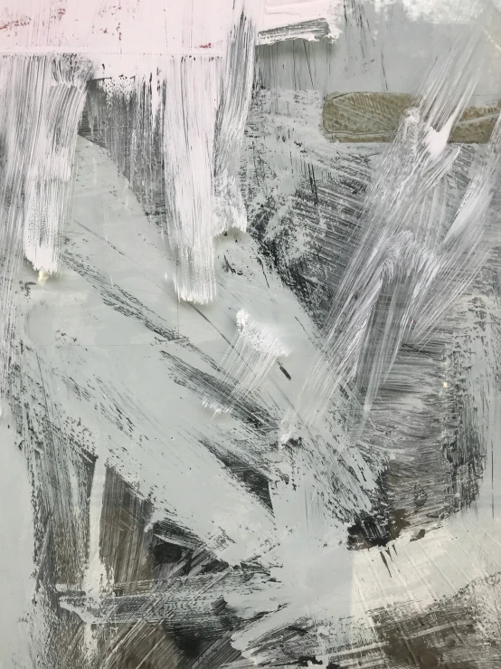 an abstract painting with various greys and pinks