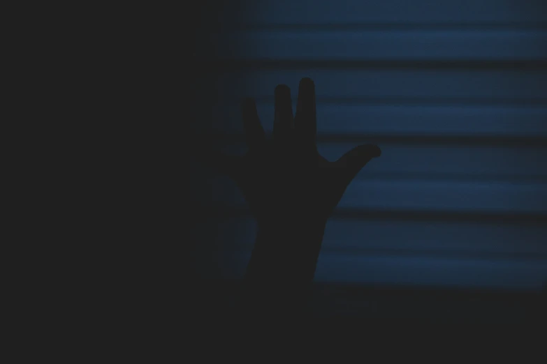 a person with their hand up, and the shadow in front of them