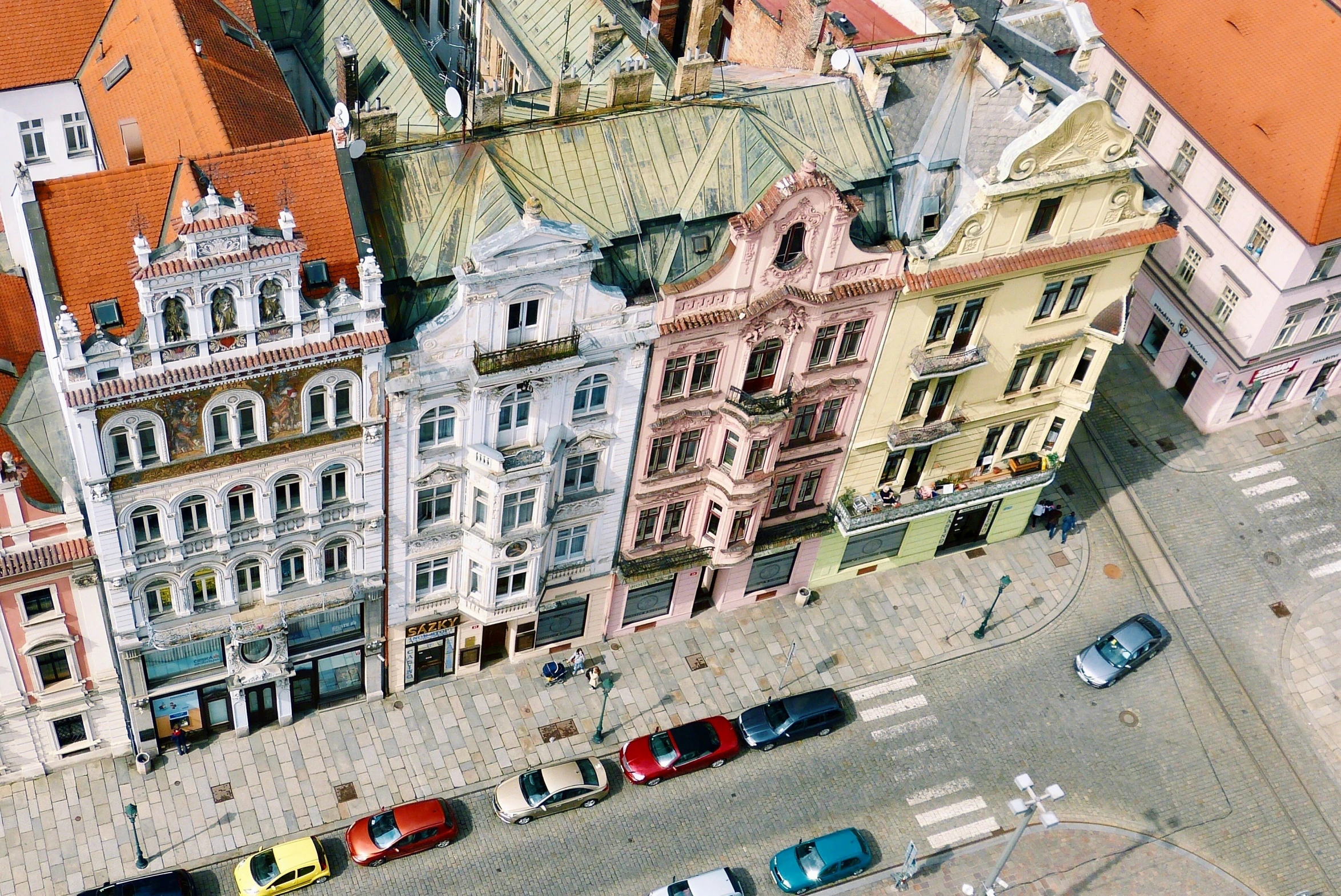 an aerial view of some buildings in europe