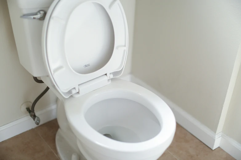 a toilet with its lid open is in the bathroom