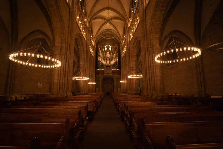 an interior view of the church with bright lighting