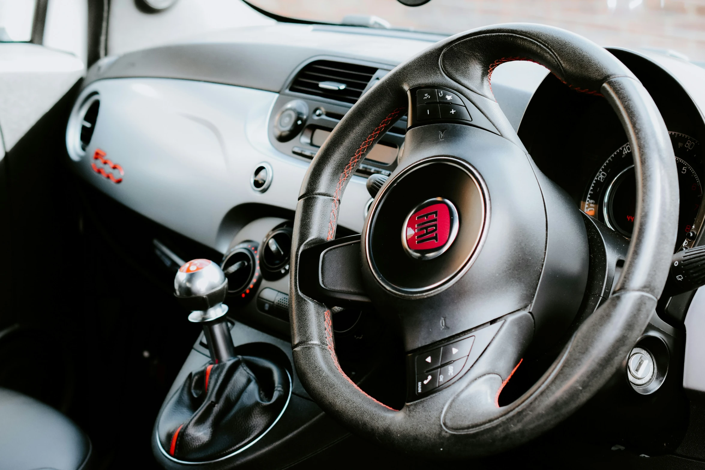 a steering wheel of a small car