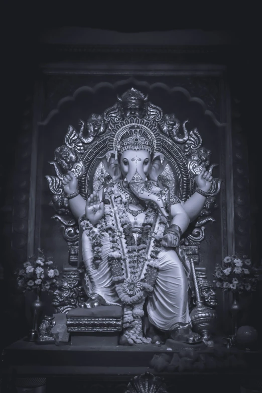 a black and white po of the god ganesh