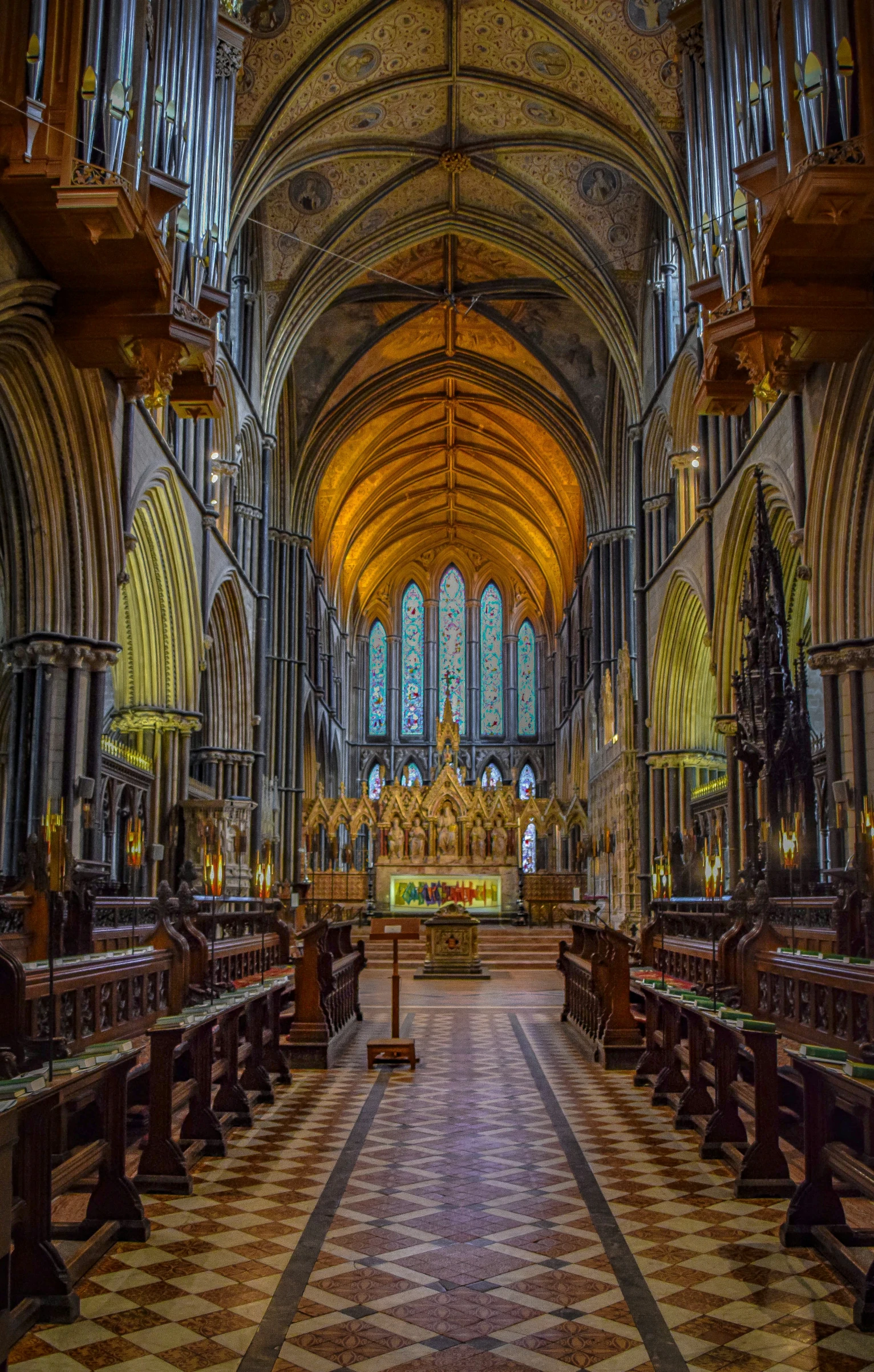 this large church has many benches in it