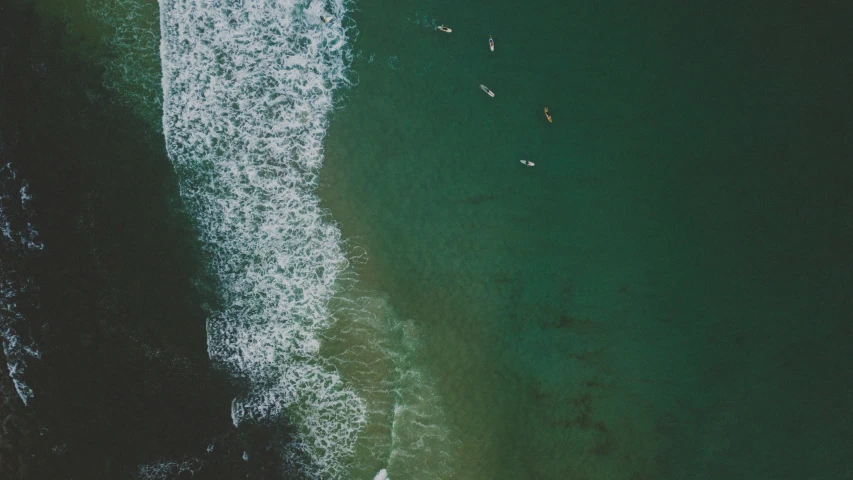 a group of people swimming in the ocean on surfboards