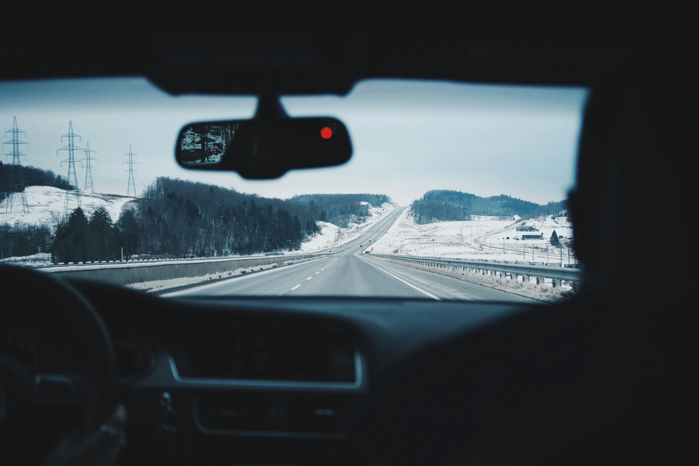 view from inside a car looking out at the highway